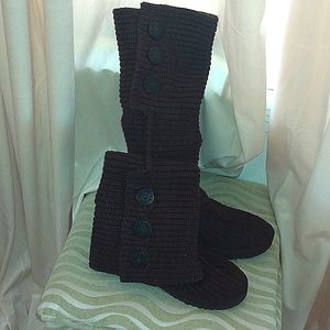 Ugg Brown 3 Button Lattice Cardi knit Sweater long boot